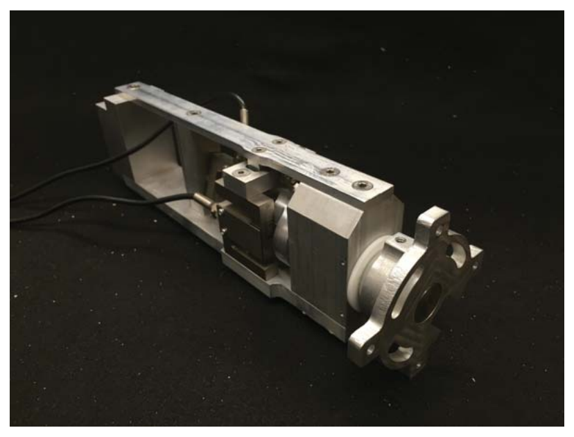 Figure 3. The most forward section of the testing apparatus, designed to decouple and measure thrust and torque, contains two 100 kg S-type load cells.